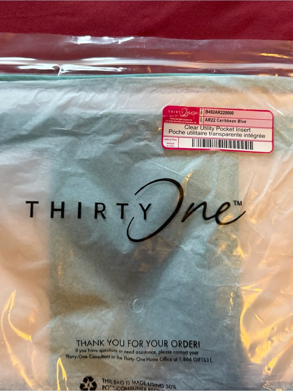 thirty-one Caribbean Blue Clear Utility Pocket Insert